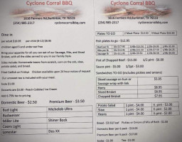 Cyclone Corral menu